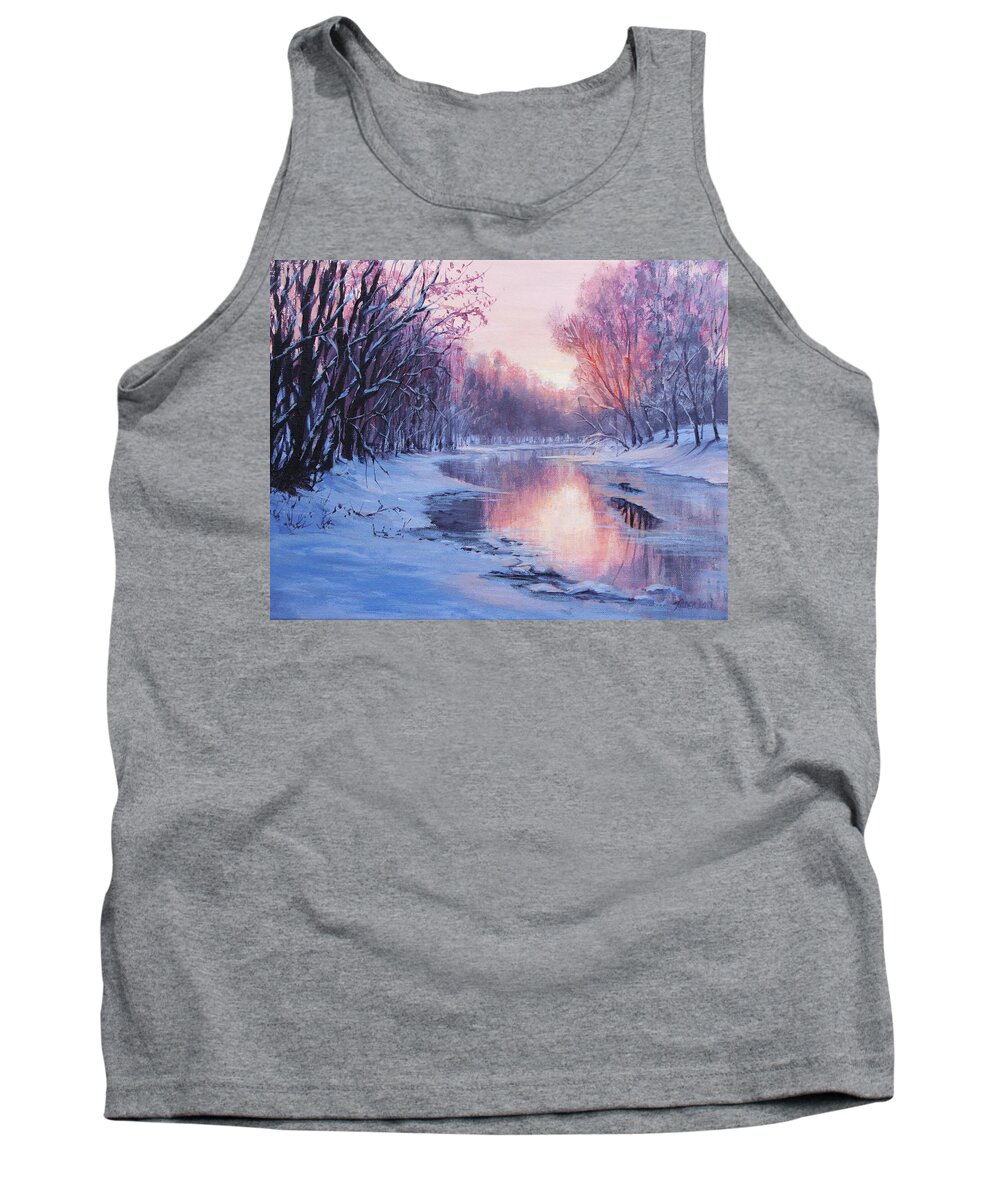 Landscape Tank Top featuring the painting First Light by Karen Ilari