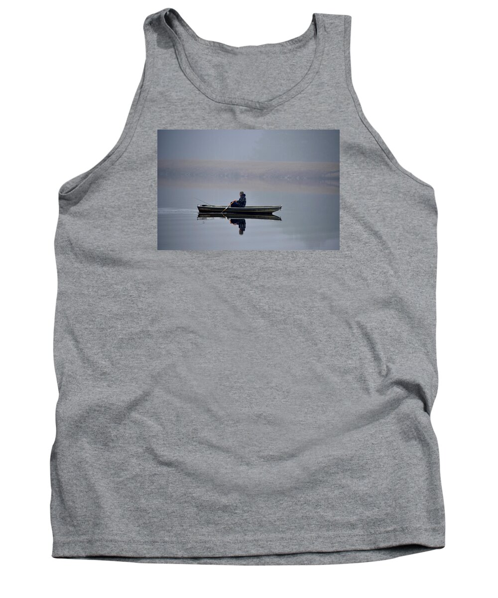 Fishing Tank Top featuring the photograph Fishing Day Fog by Sandi OReilly