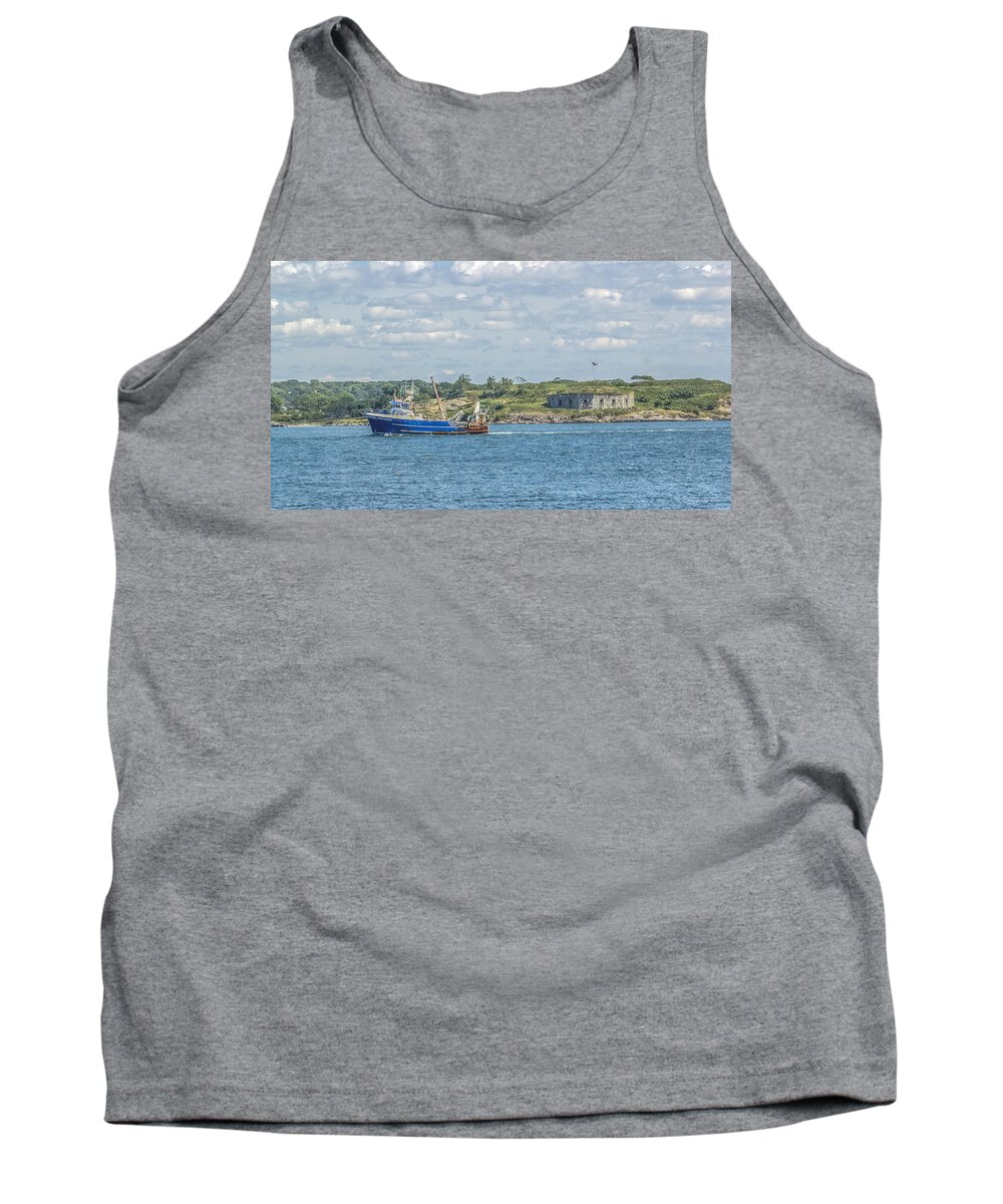 Maine Tank Top featuring the photograph Fishing trawler coming into port by Jane Luxton