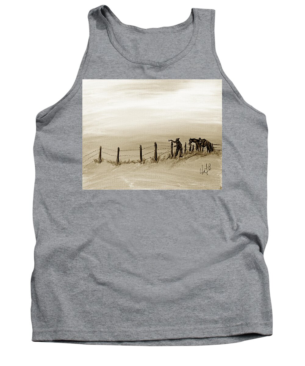 Texas Tank Top featuring the drawing Fix on the Prairie #1 by Erich Grant