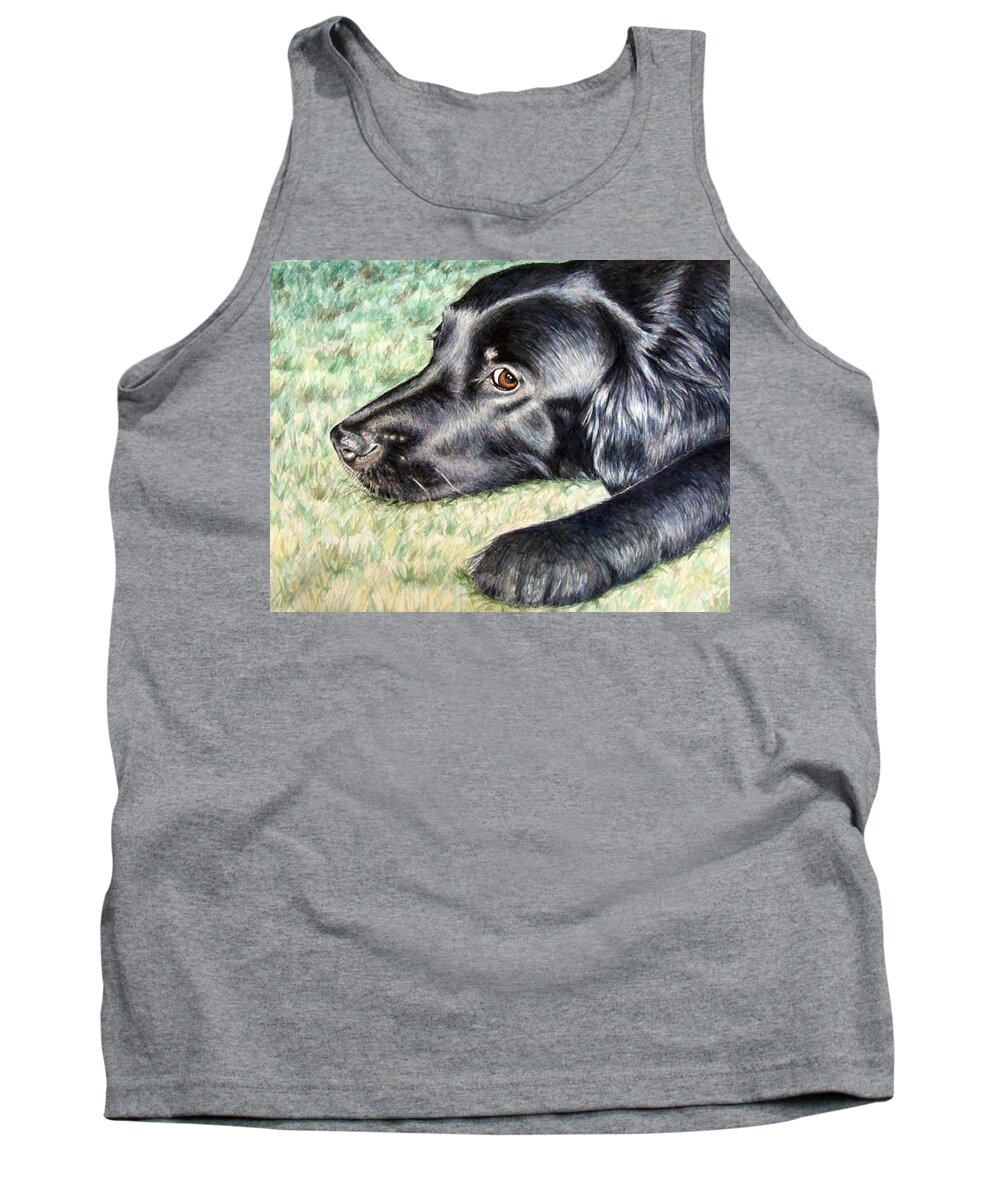 Dog Tank Top featuring the painting Flat Coated Retriever by Nicole Zeug