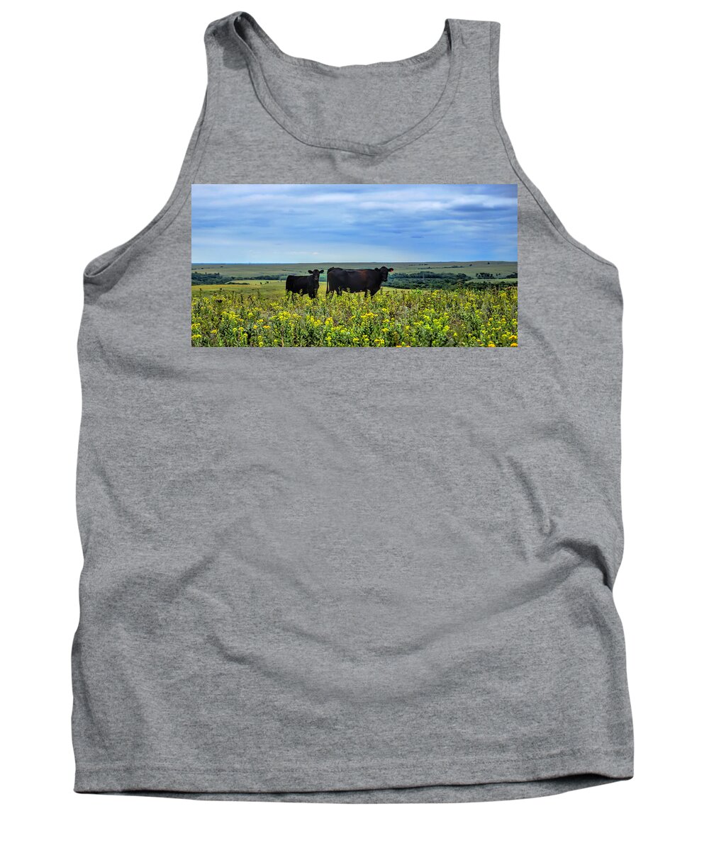 Cattle Tank Top featuring the photograph Flint Hills Cattle by Alan Hutchins