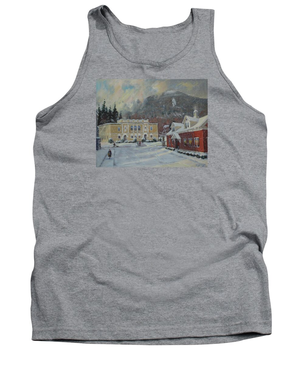 Berkshire Hills Paintings Tank Top featuring the painting Flurries Over Mount Greylock by Len Stomski