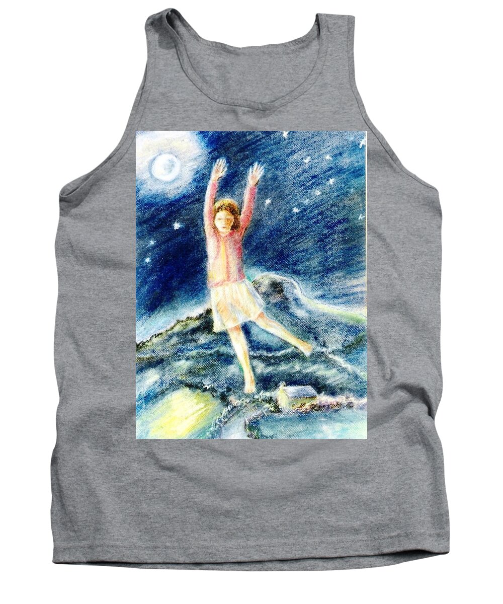 Flying Tank Top featuring the painting Fly Me to the Moon by Trudi Doyle
