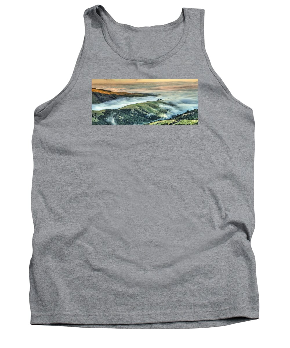 530834 Tank Top featuring the photograph Fog At Sunset Tumbledown Bay New Zealand by Colin Monteath