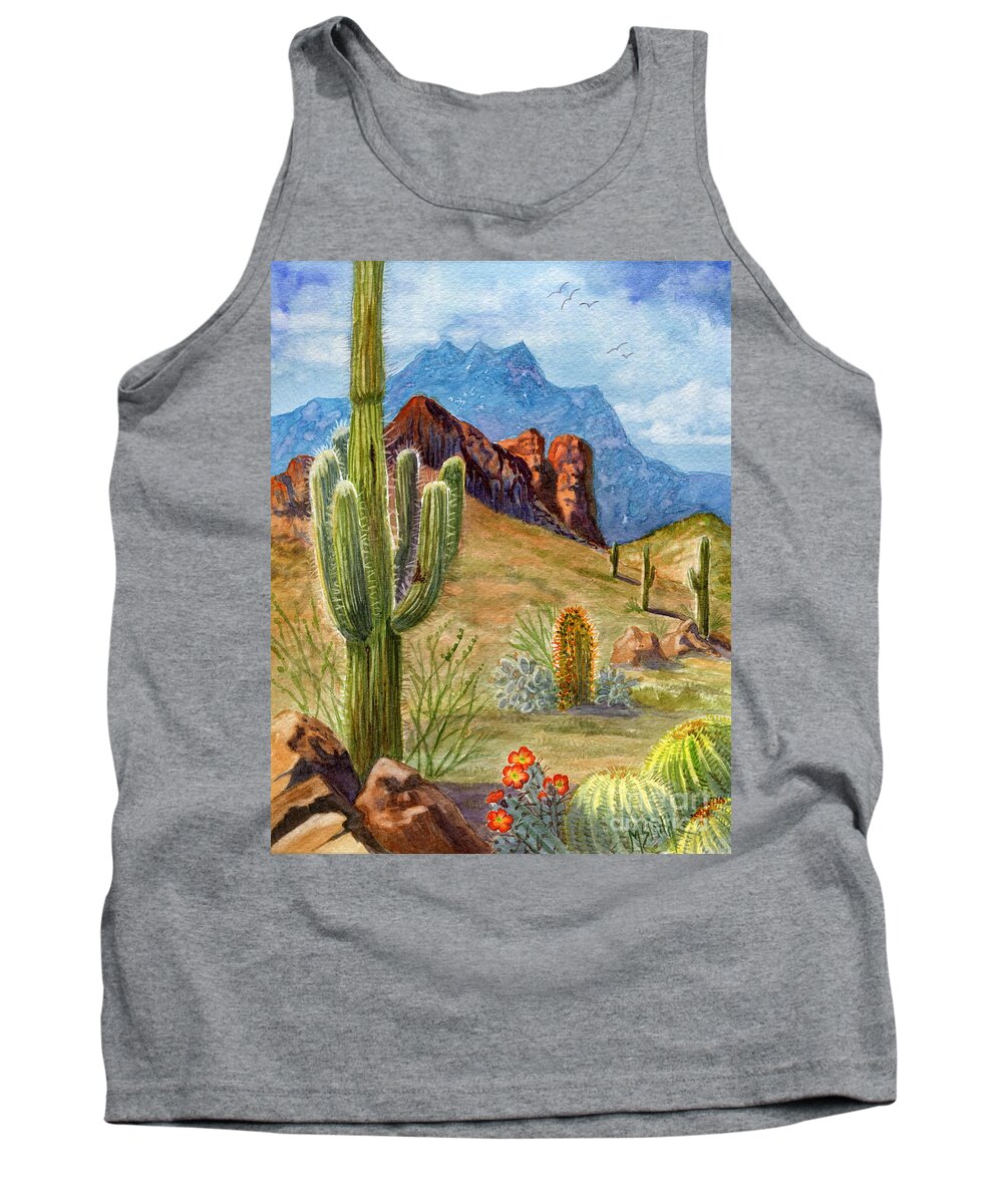 Desert Tank Top featuring the painting Four Peaks Vista by Marilyn Smith