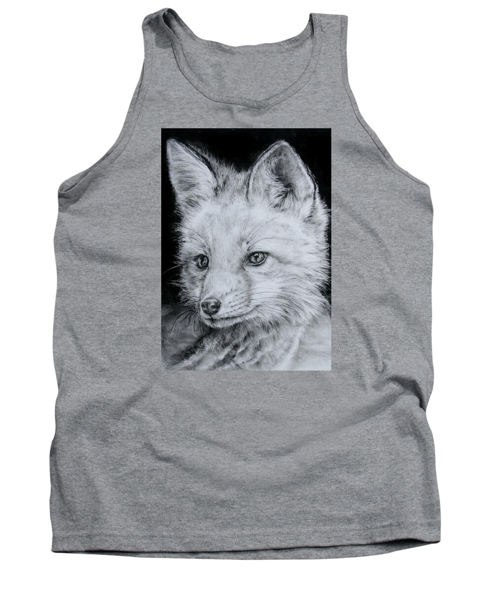 Fox Tank Top featuring the drawing Fox Kit by Jean Cormier