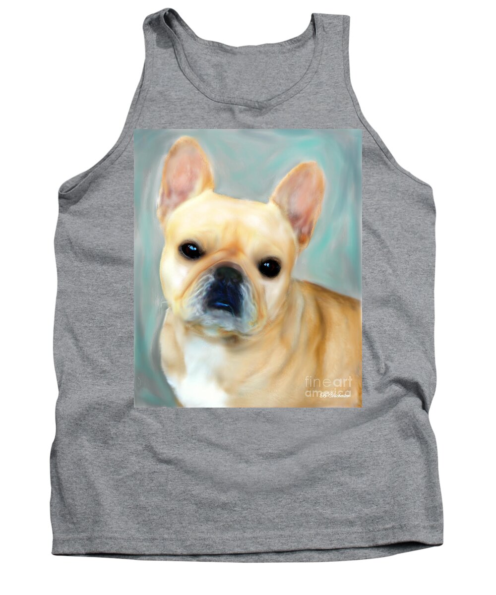 The French Bulldogs Were Highly Fashionable And Were Sought After By Society Ladies As Well As Creatives Such As Artists Tank Top featuring the painting French Bulldog Mystique D'Or by Barbara Chichester