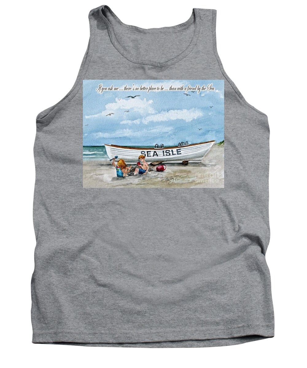 Sea Isle City Lifeguard Boat Tank Top featuring the painting Friends By The Sea by Nancy Patterson