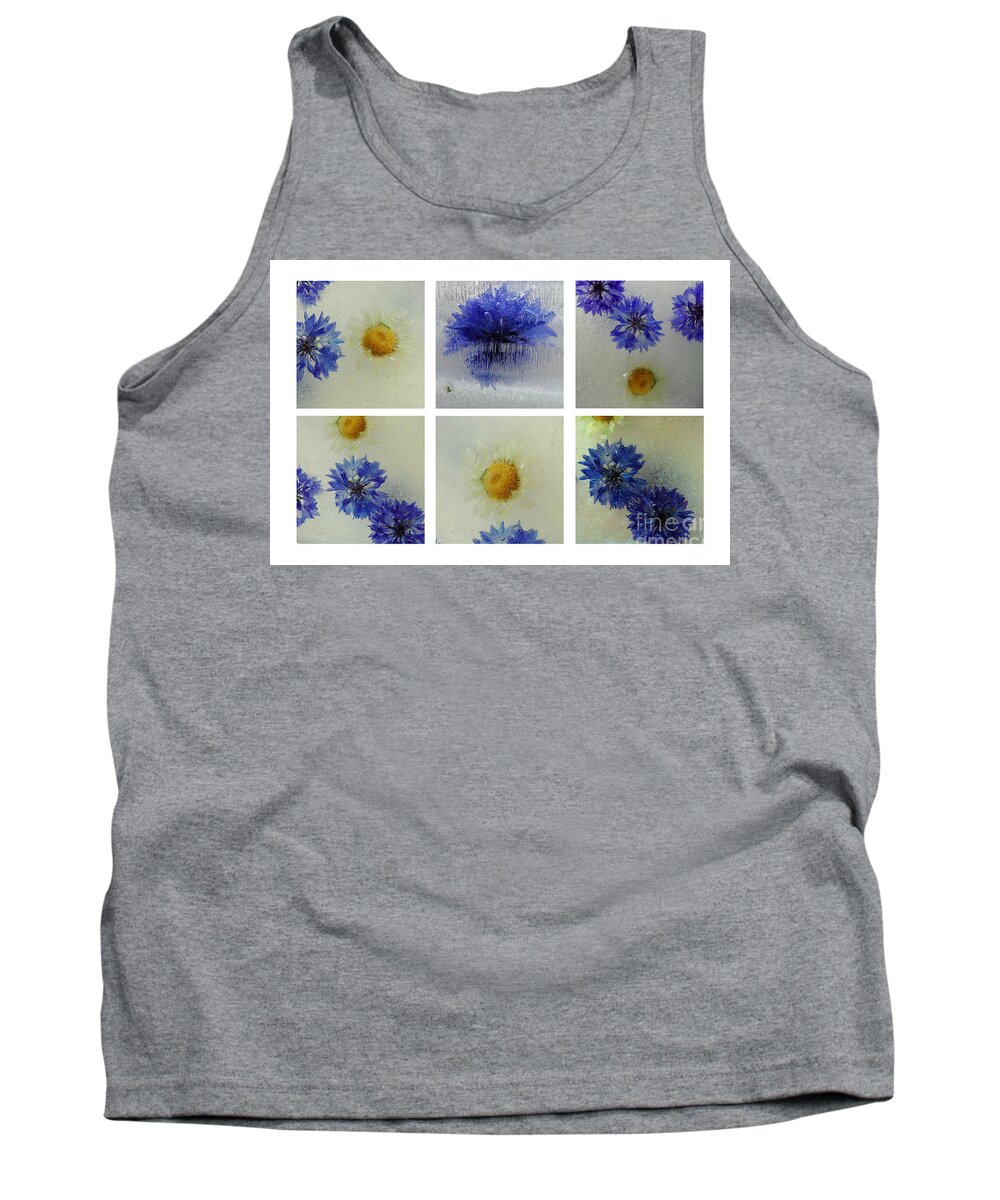 Frozen Ice Blue Flowers Icy Macro Collage Tank Top featuring the photograph Frozen Blue by Randi Grace Nilsberg