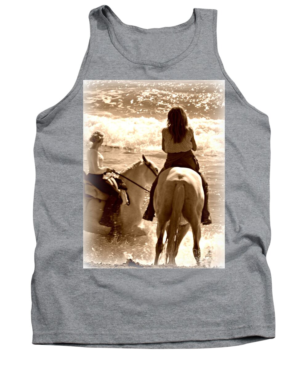 Horse Tank Top featuring the photograph Fun in the Surf by Clare Bevan