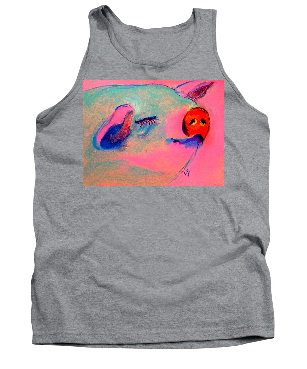 Animals Tank Top featuring the painting Funky Piggy Pink by Sue Jacobi