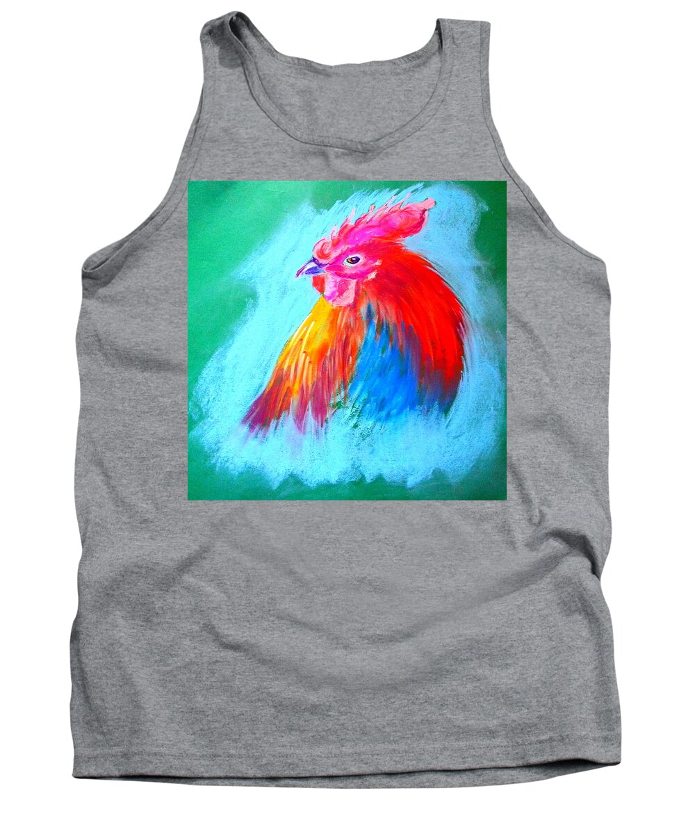 Art Tank Top featuring the painting Funky Rooster Art Print by Sue Jacobi