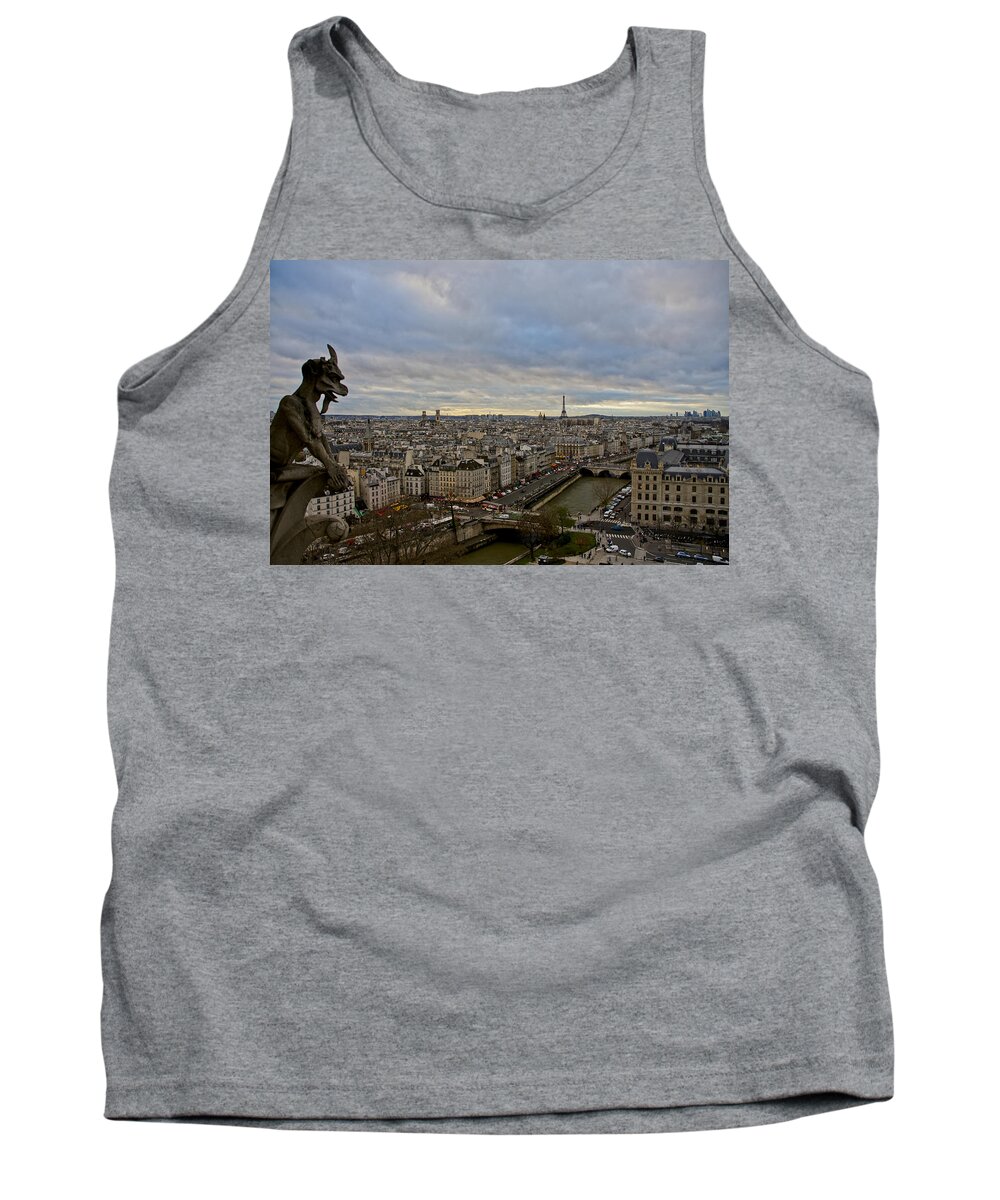 Eiffel Tower Tank Top featuring the photograph Gargoyle and the Eiffel Tower by Brian Kamprath