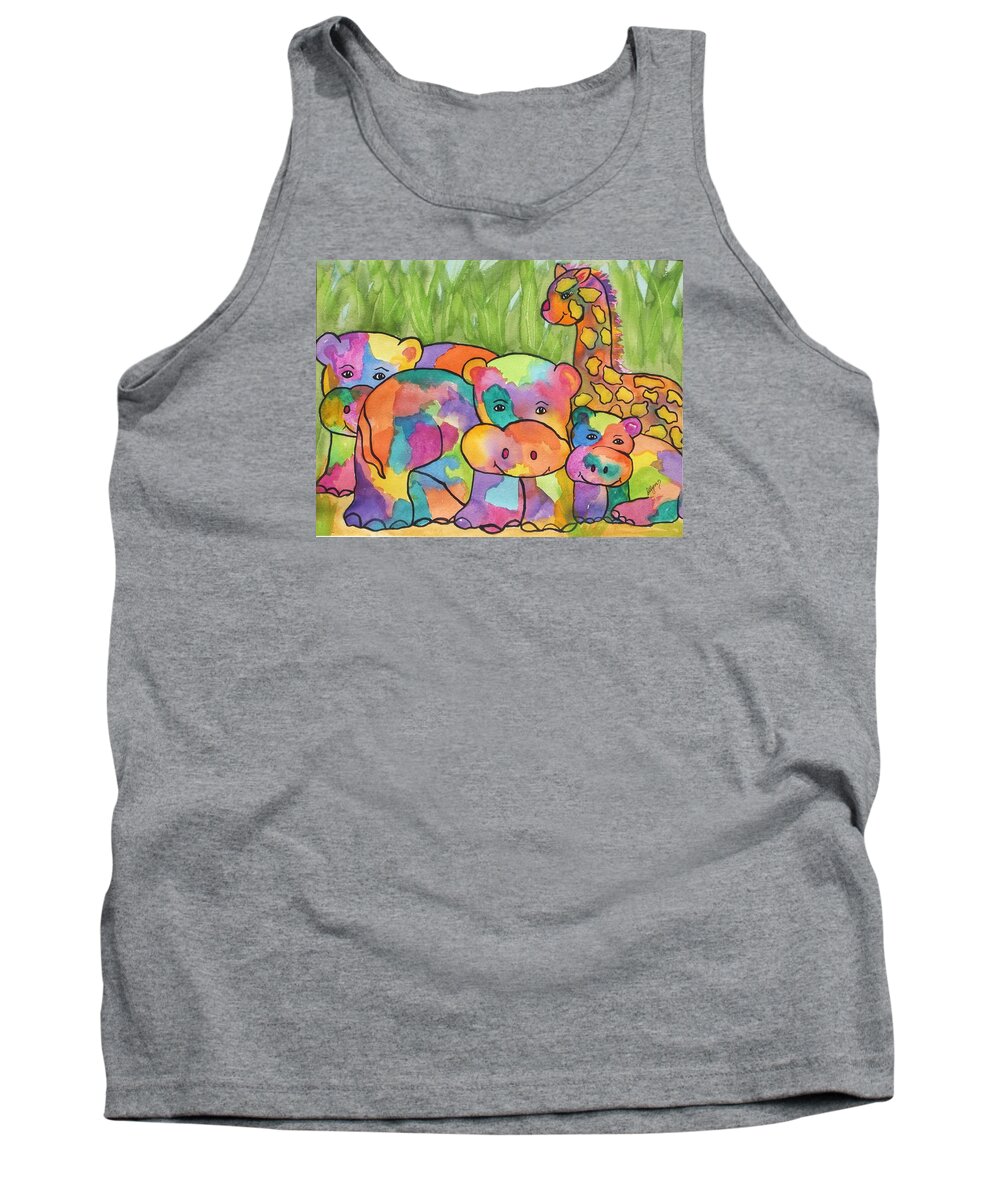 Hippos Tank Top featuring the painting Gathering of Friends by Ellen Levinson