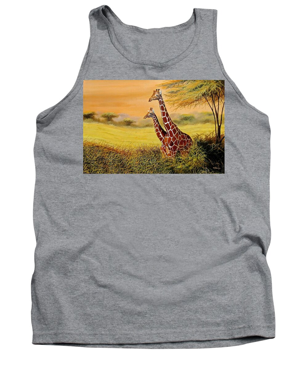African Paintings Tank Top featuring the painting Giraffes Watching by Wycliffe Ndwiga