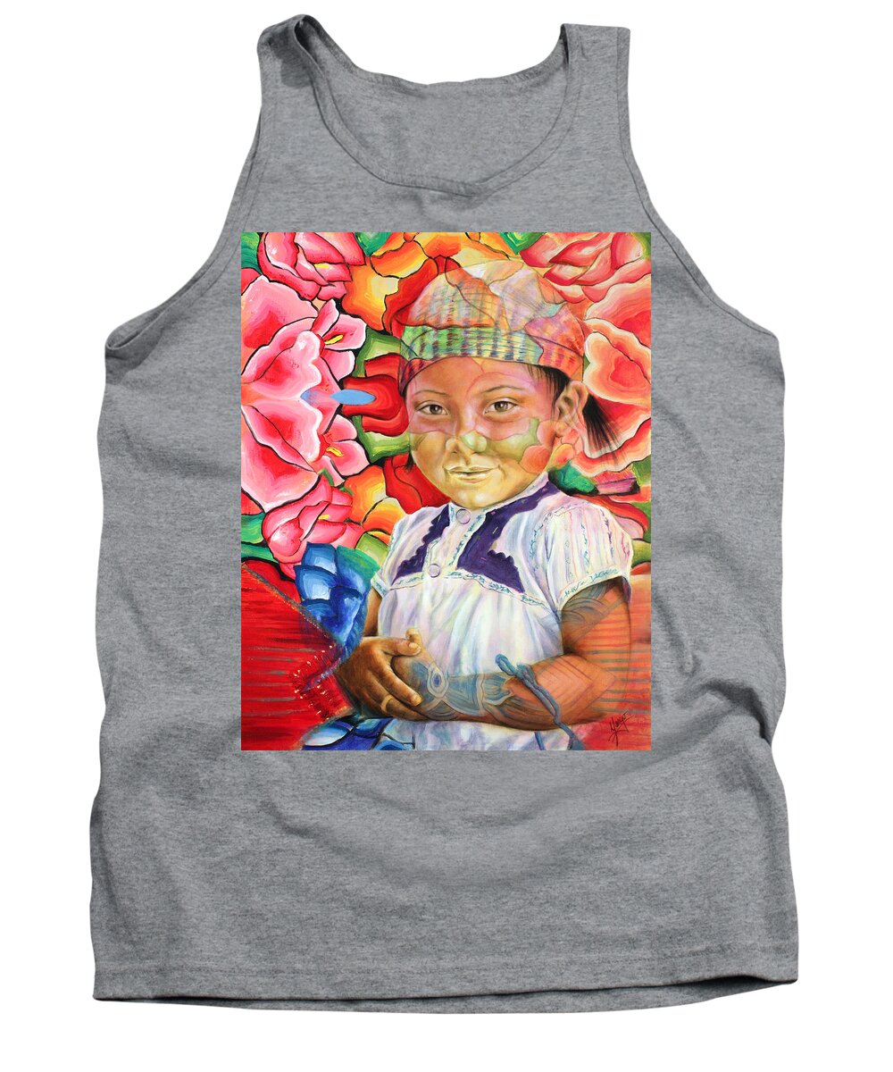 Oaxaca Tank Top featuring the painting Girl in flowers by Karina Llergo
