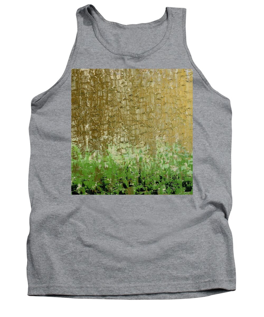 Gold Tank Top featuring the painting Gold Sky Green Grass by Linda Bailey