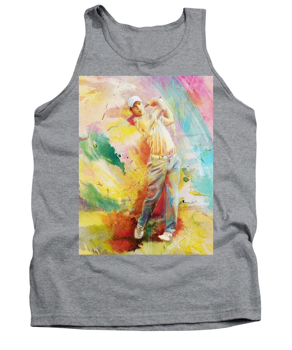 Sports Tank Top featuring the painting Golf Action 01 by Catf