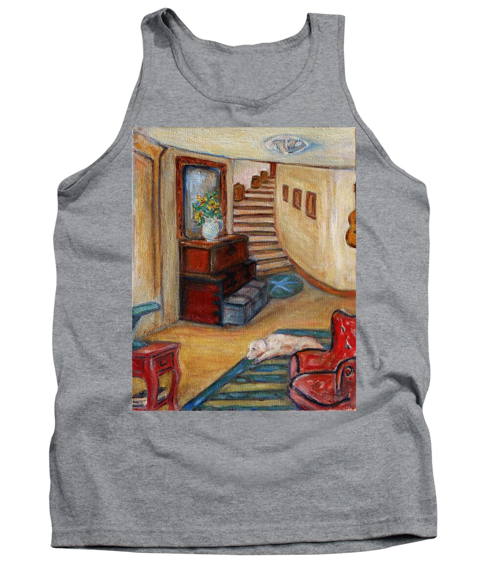 Hallway Tank Top featuring the painting Grandpa's Hallway After by Xueling Zou
