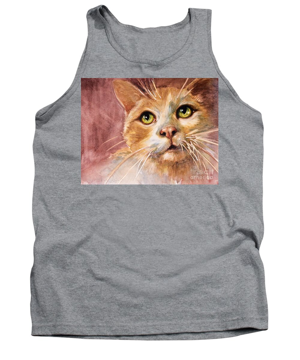 Cat Tank Top featuring the painting Green Eyes by Judith Levins
