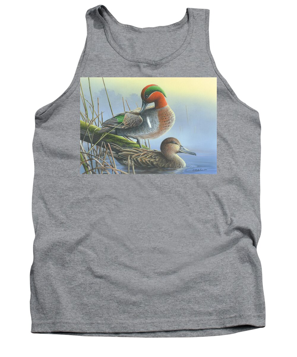 Green-winged Teal Ducks Tank Top featuring the painting Green-Winged Teal Ducks by Mike Brown