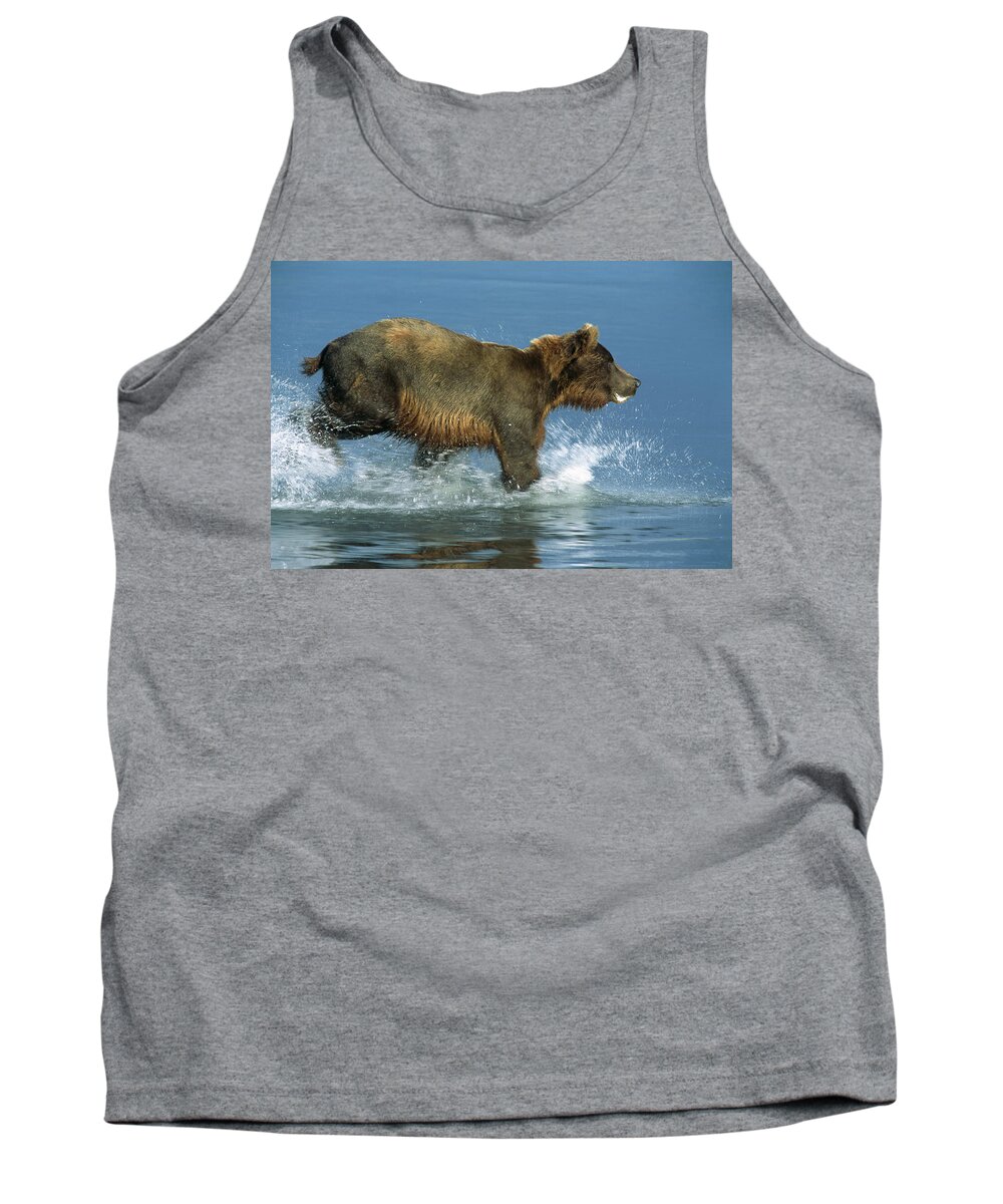 00600771 Tank Top featuring the photograph Grizzly Bear Chasing Fish by Matthias Breiter
