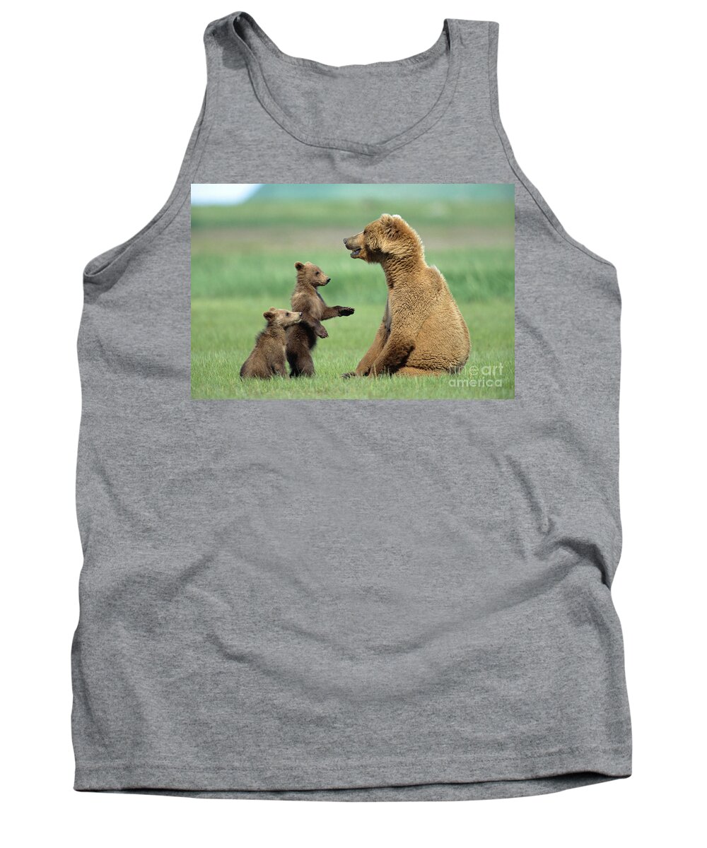 00345262 Tank Top featuring the photograph Grizzly Cubs with Mother by Yva Momatiuk and John Eastcott