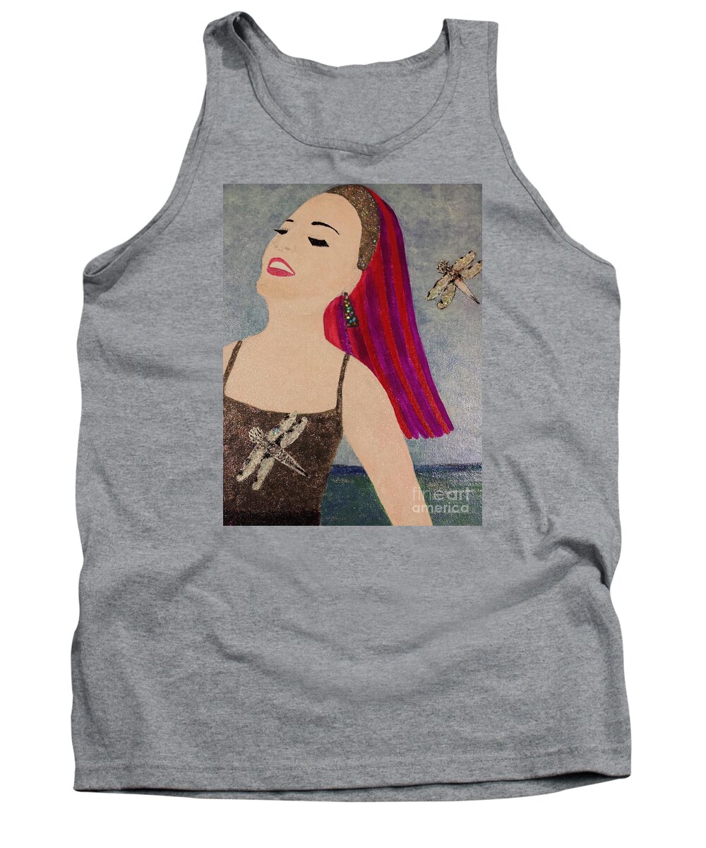 Happy Tank Top featuring the painting Happy Face by Jasna Gopic