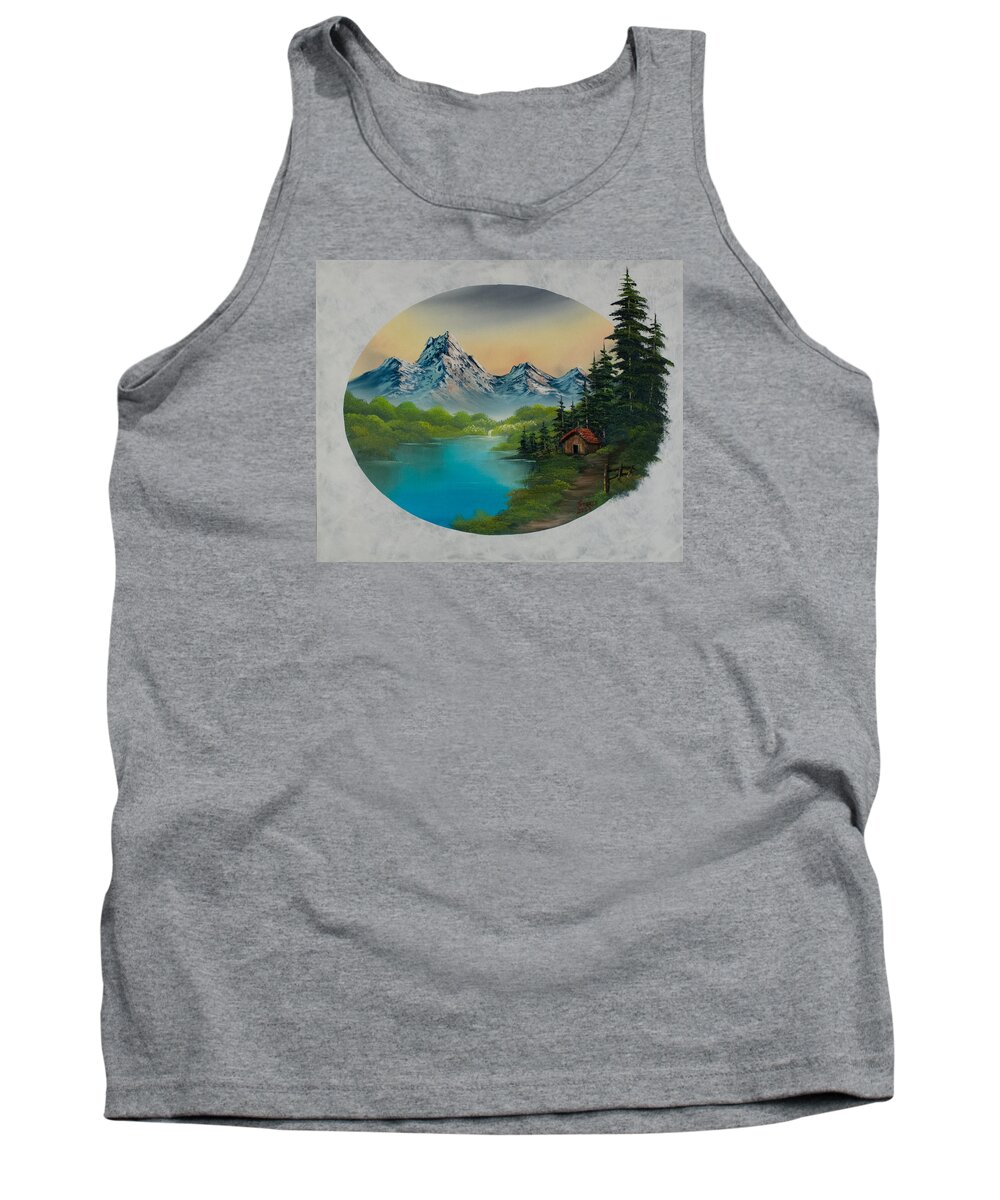 Landscape Tank Top featuring the painting Cabin in the Valley by Chris Steele
