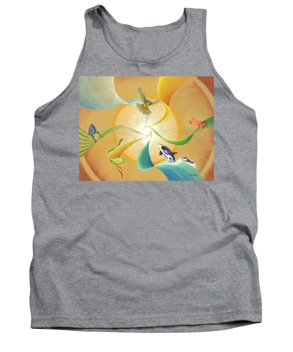 Hawk Tank Top featuring the drawing Hawk Above Whale Below by Robin Aisha Landsong