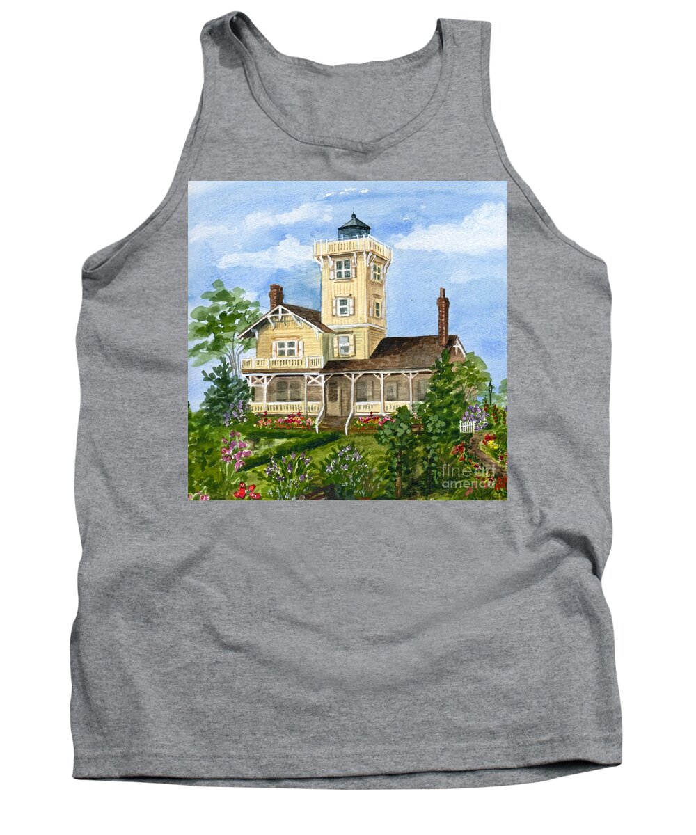 Hereford Inlet Lighthouse Tank Top featuring the painting Hereford Inlet Lighthouse and Gardens 2 by Nancy Patterson