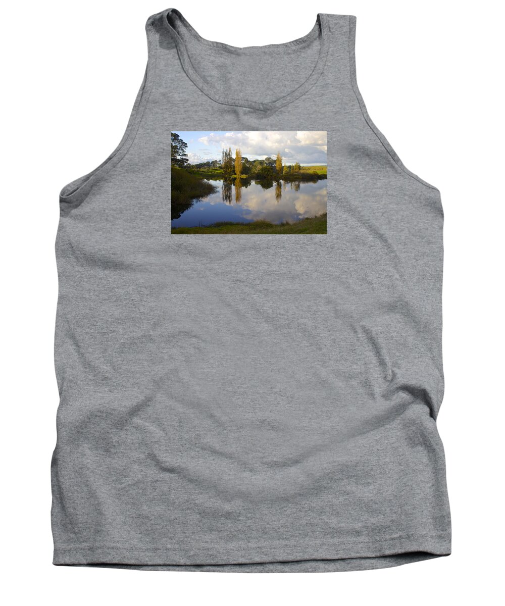Hobbits Tank Top featuring the photograph Autumn at Hobbiton Lake New Zealand by Venetia Featherstone-Witty