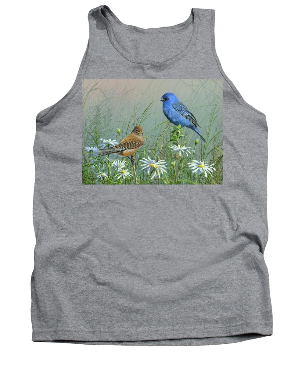 Blue Birds Tank Top featuring the painting Indigo Bunting by Mike Brown