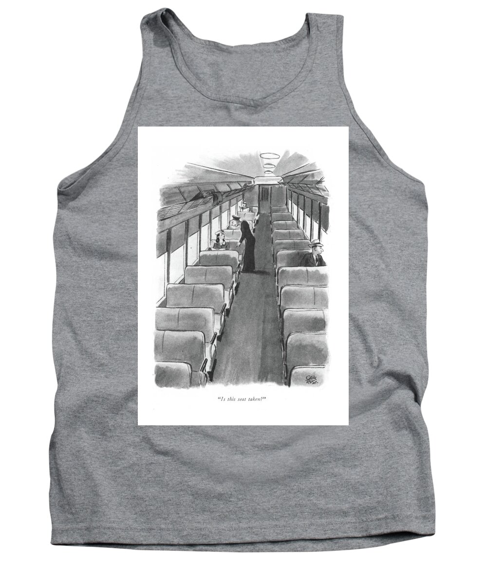 112564 Cro Carl Rose Sailor To Girl On Train Tank Top featuring the drawing Is This Seat Taken? by Carl Rose