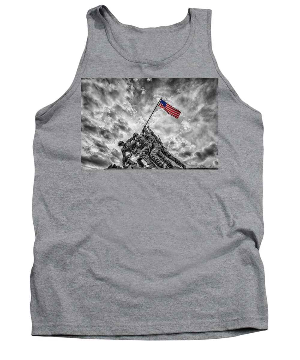 American Flag Tank Top featuring the photograph Iwo Jima Memorial BW 1 by Susan Candelario