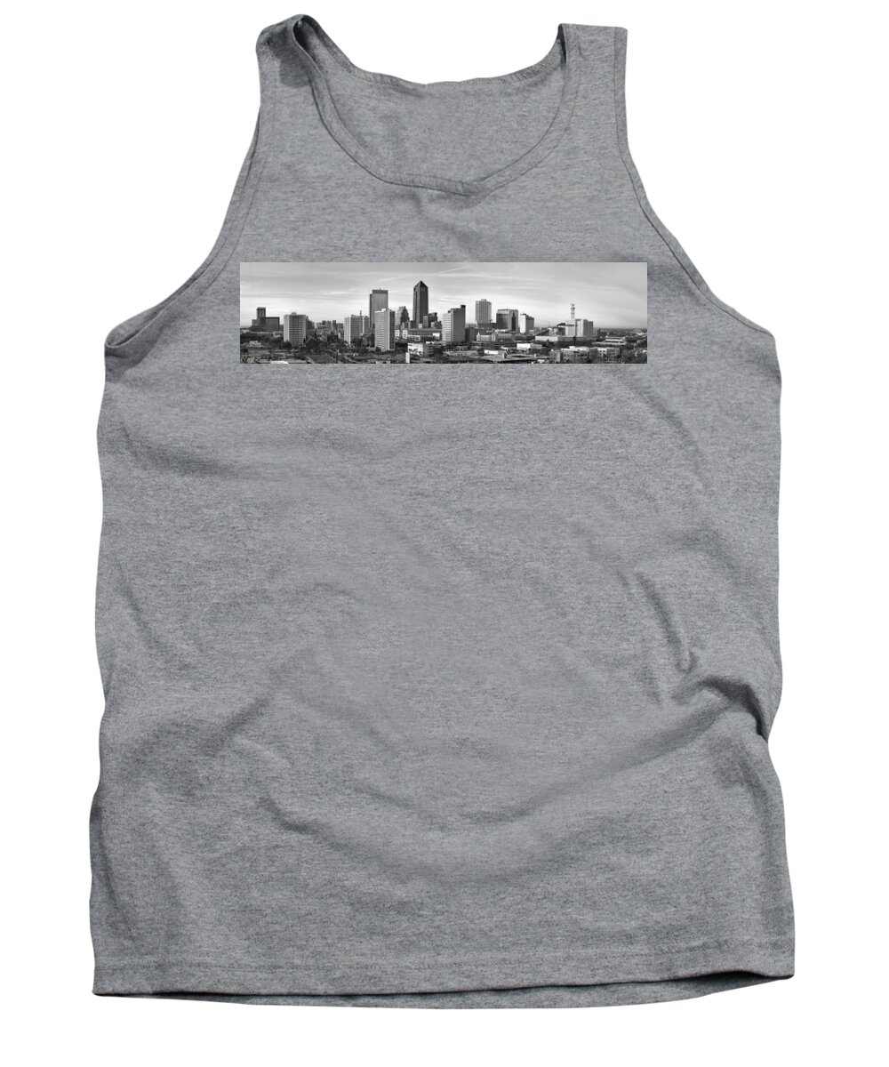 Jacksonville Skyline Tank Top featuring the photograph Jacksonville Skyline Morning Day Black and White BW Panorama Florida by Jon Holiday