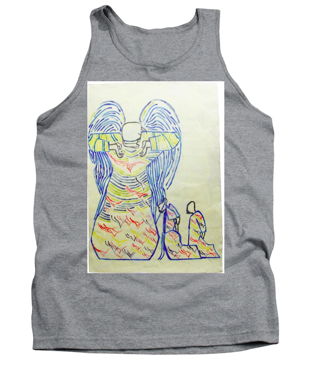 Jesus Tank Top featuring the painting Jesus Guardian Angel by Gloria Ssali
