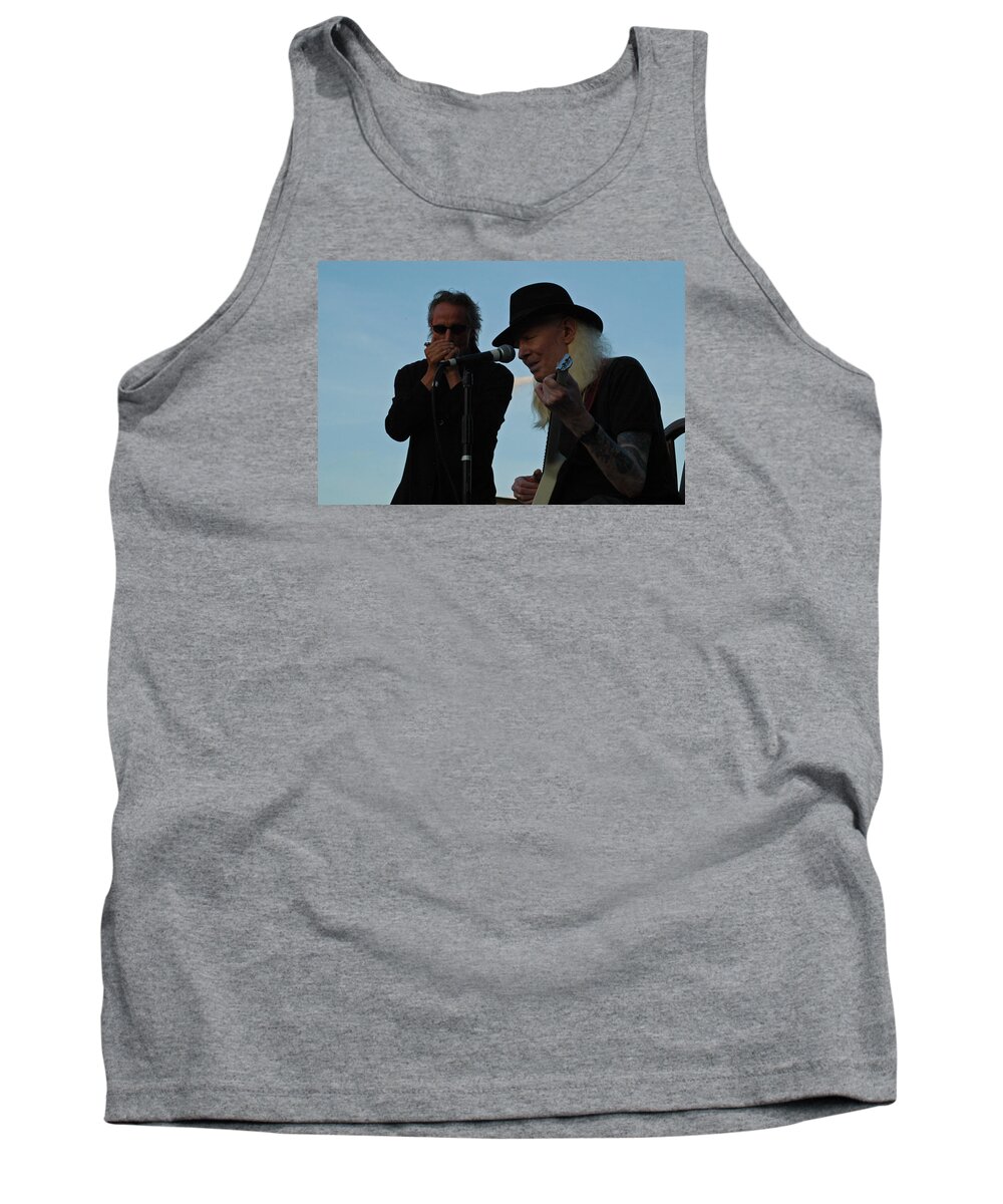 Blues Tank Top featuring the photograph Johnny Winter and James Montgomery Playing the Blues by Mike Martin