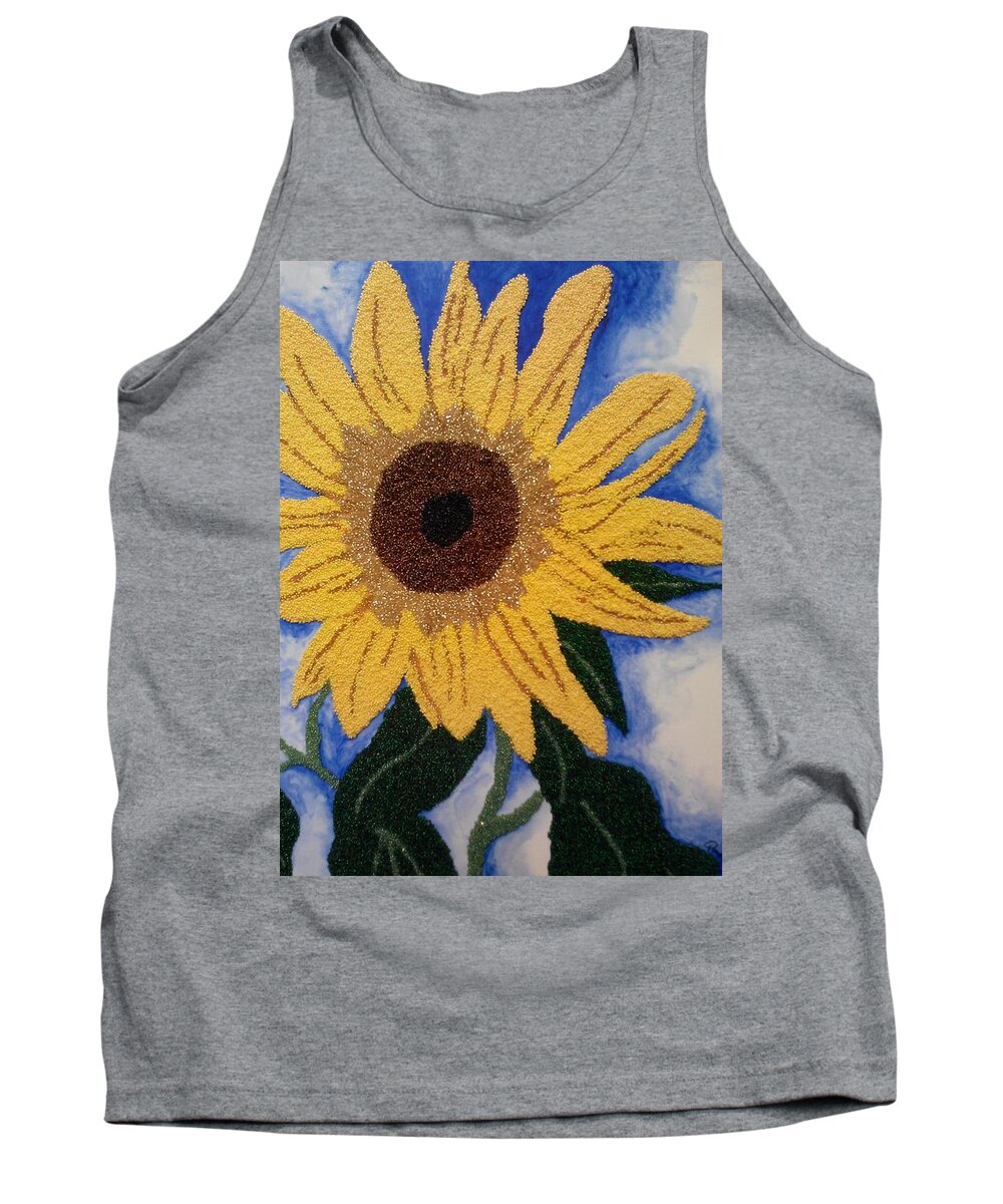 Czech Glass Beads Tank Top featuring the painting Joshua's Sunflower by Pamela Henry