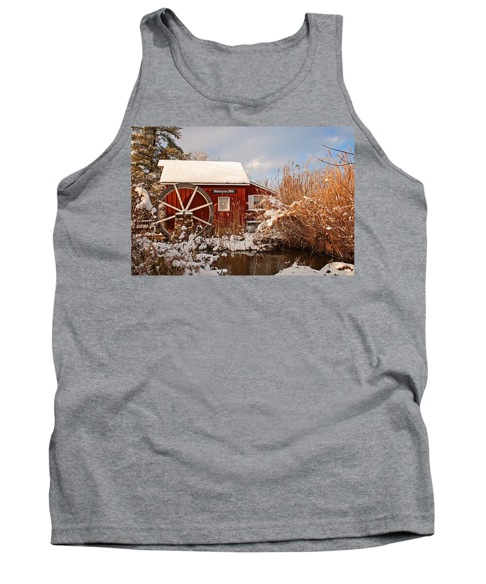 Winter Tank Top featuring the photograph Kimberton Mill after snow by Michael Porchik