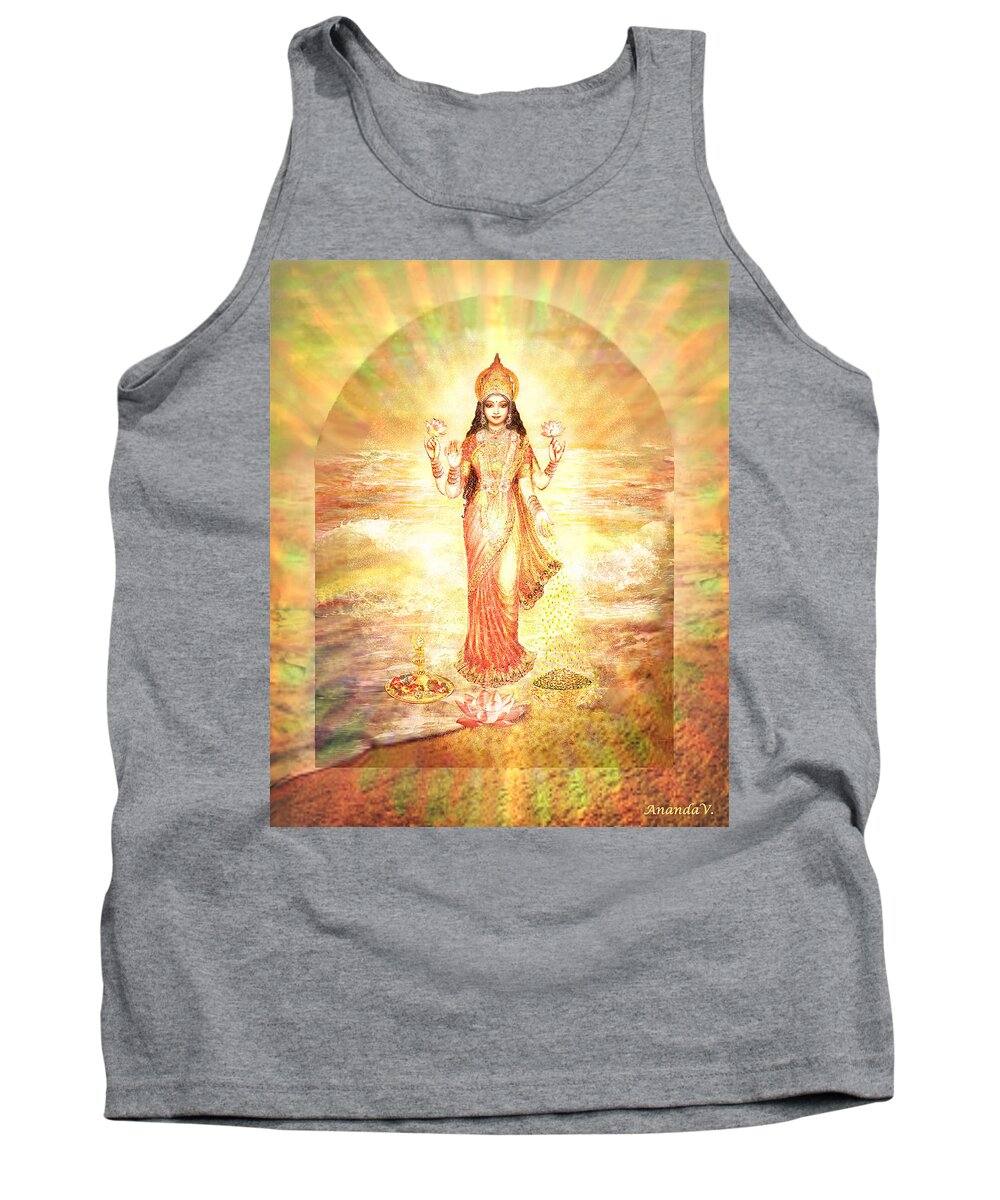 Goddess Tank Top featuring the mixed media Lakshmis Birth from the Milk Ocean by Ananda Vdovic