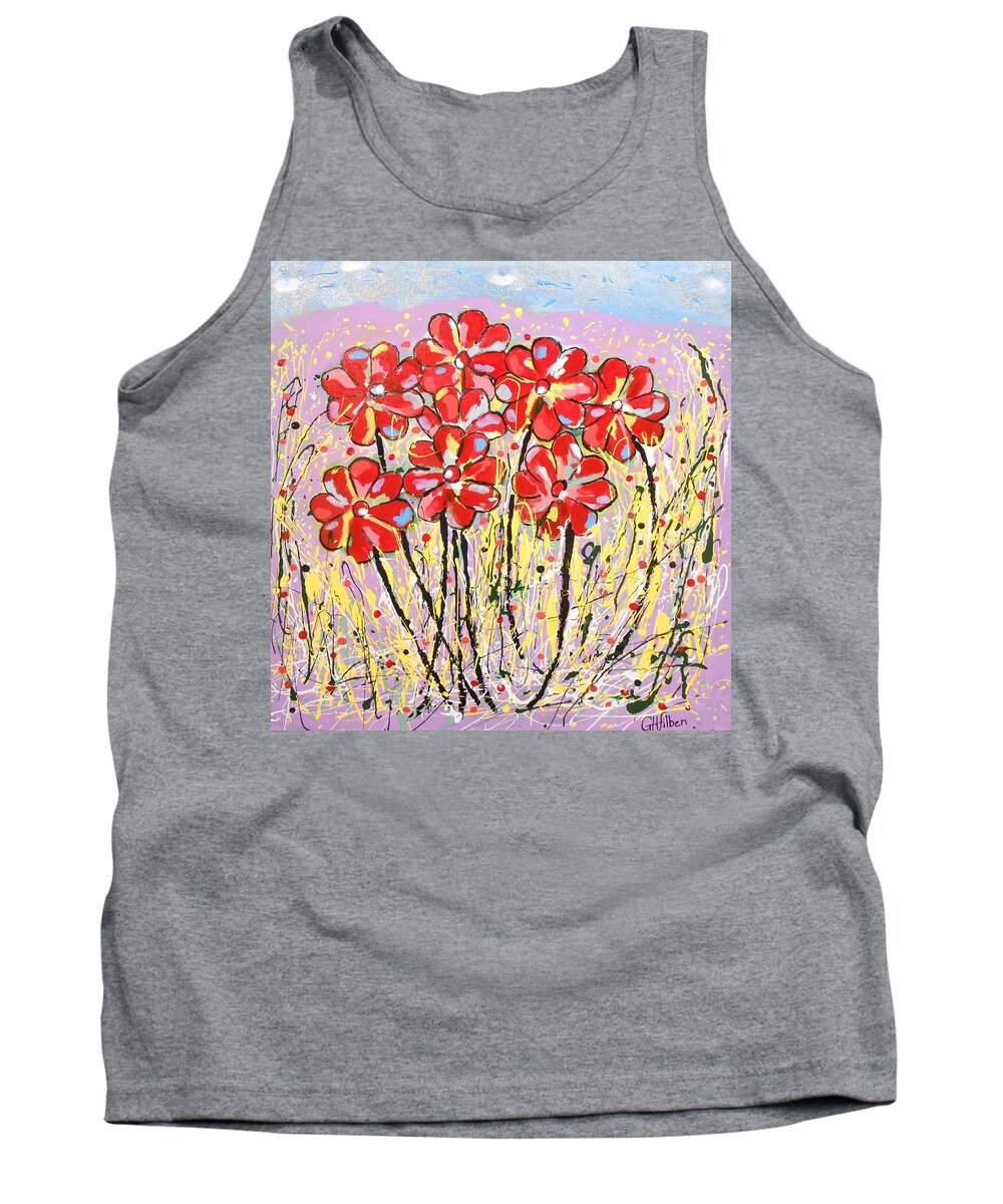 Abstract Tank Top featuring the painting Lavender Flower Garden by GH FiLben