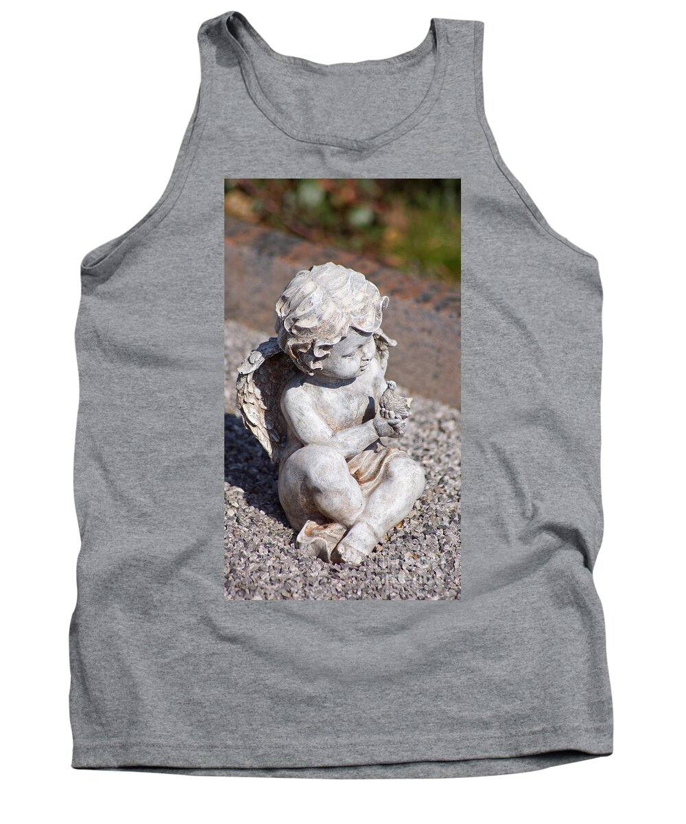 Angel Tank Top featuring the photograph Little Angel with Bird in his Hand - Sculpture by Eva-Maria Di Bella