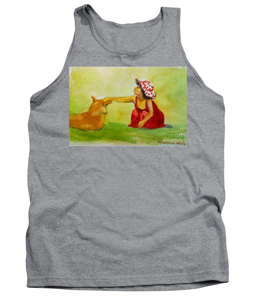 Little Girl Tank Top featuring the painting Little Girl and dog by Asha Sudhaker Shenoy