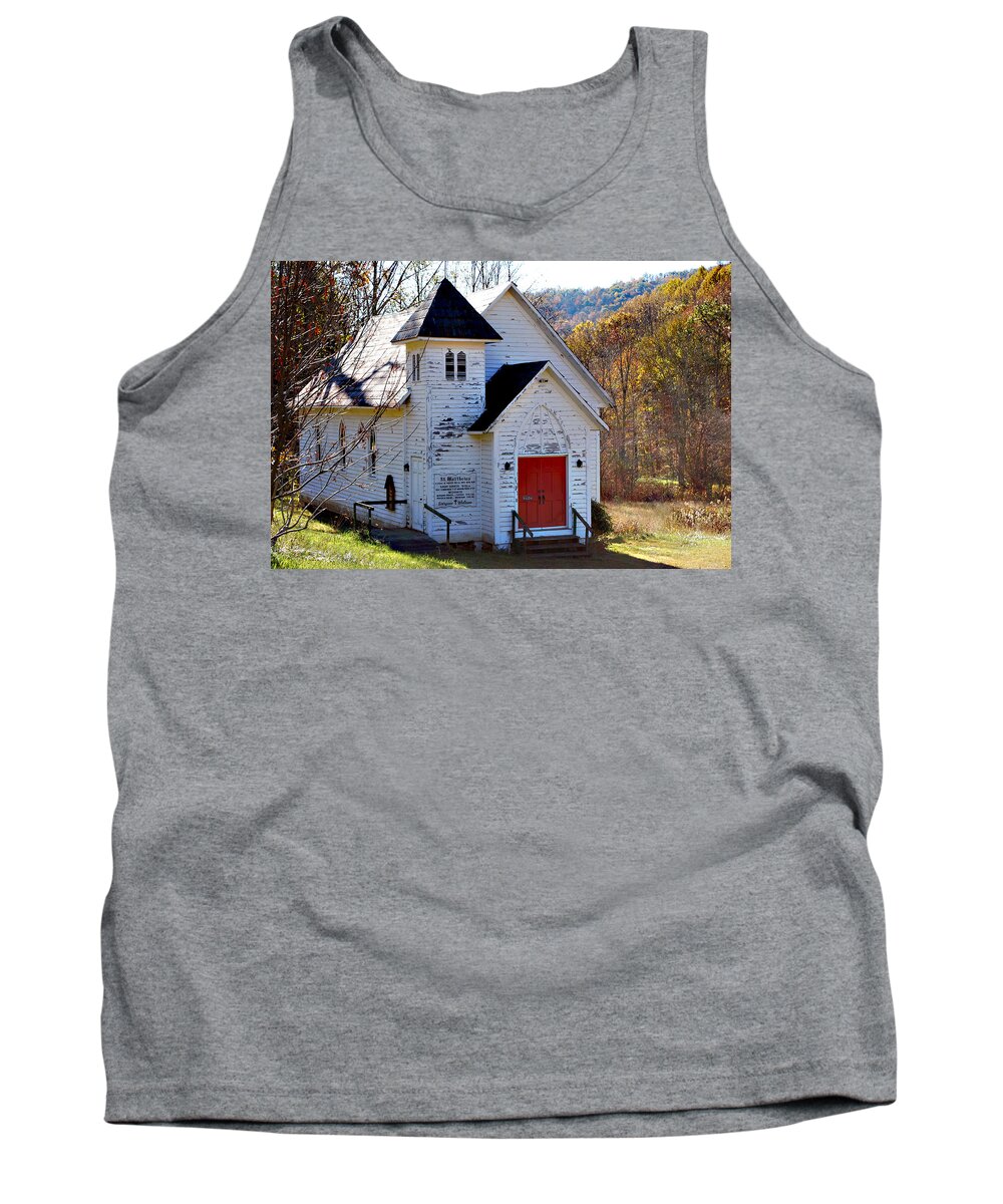 Church Tank Top featuring the photograph Little White Church on a Backroad by Linda Cox