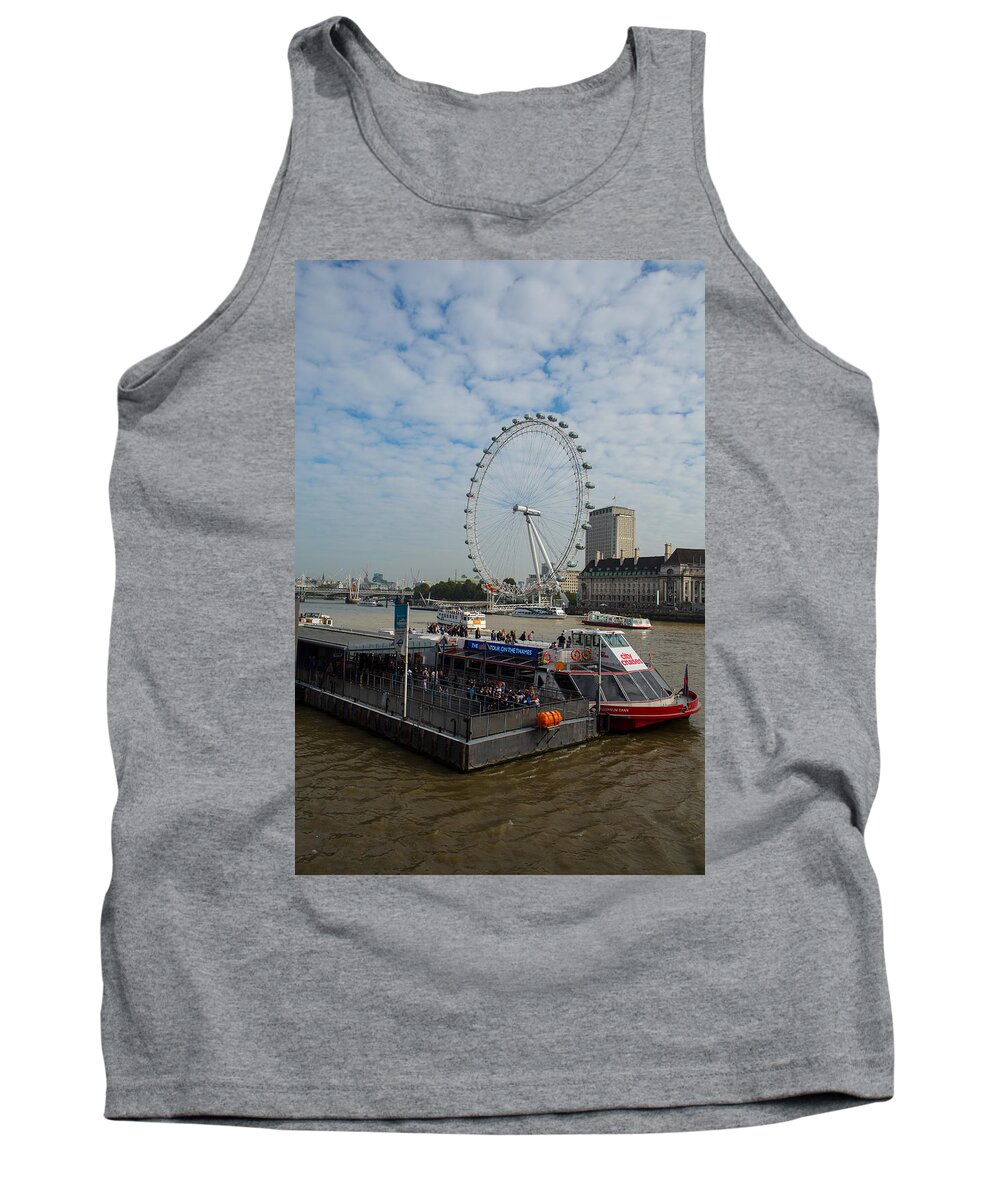 Vacation Tank Top featuring the photograph London Eye and Thames River Cruise by Allan Morrison