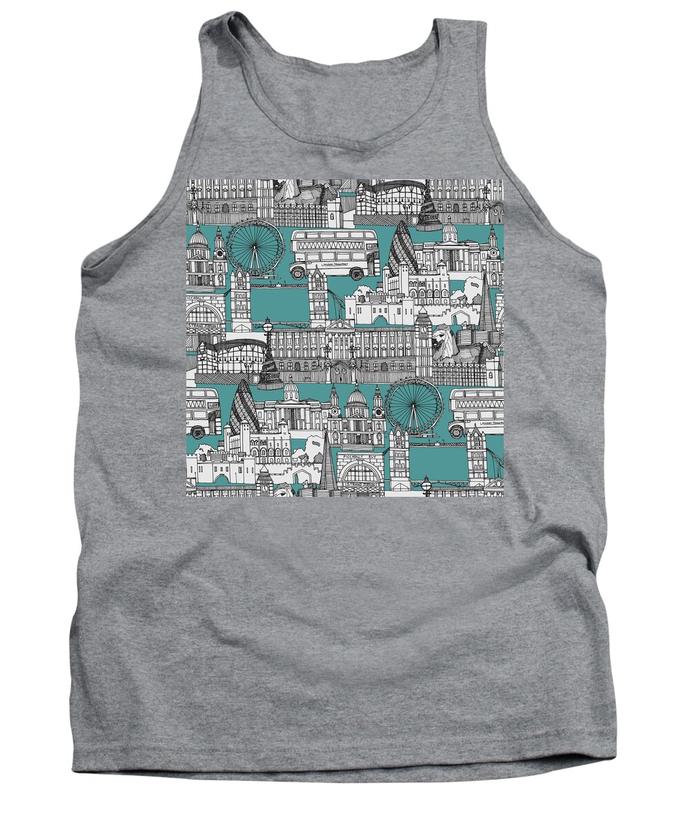 Includes The Tower Of London Tank Top featuring the drawing London toile blue by MGL Meiklejohn Graphics Licensing