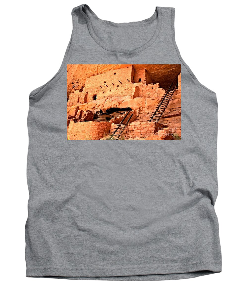 Mesa Verde Tank Top featuring the photograph Long House Ladders by Adam Jewell