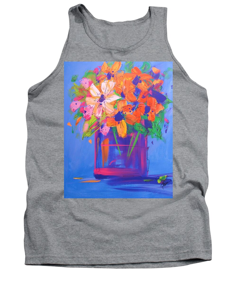 Abstract Tank Top featuring the painting Loosey Goosey Flowers by Terri Einer